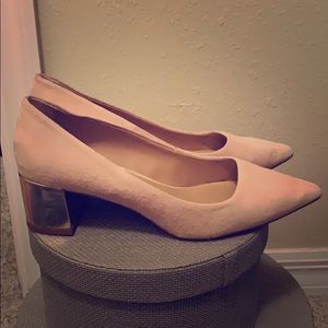 Banana Republic pink suede rose gold stacked heels